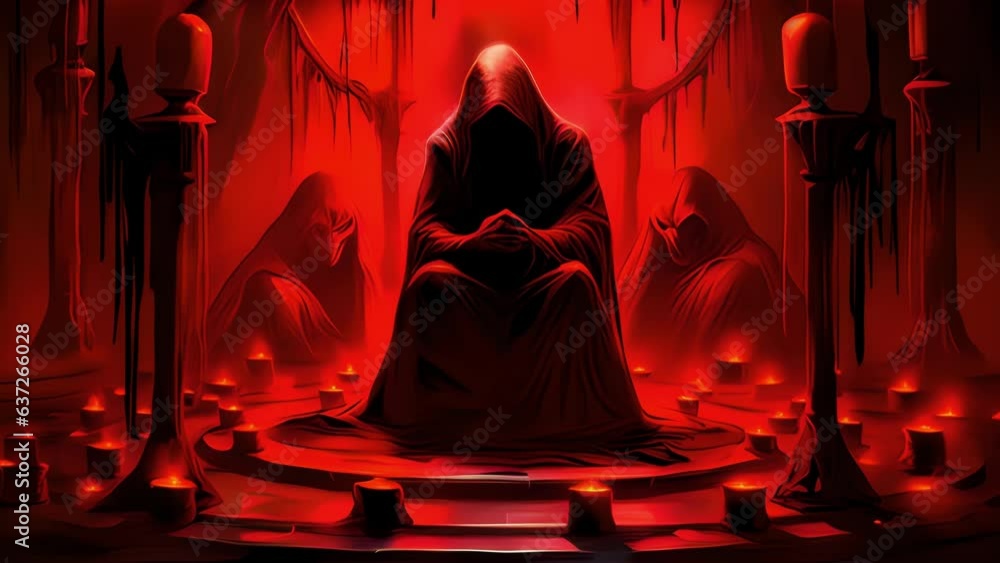 Poster a shivering figure kneels before a pedestal of red candles as a deep voice instructs them to draw up
