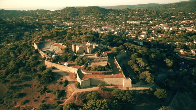 Aerial shot of the Saint-Tropez's maritime museum located in old citadel on the hill