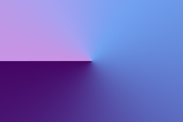 Zweigeteilter Designhintergrund mit Farbverlauf von Rosa nach Blau, zu Violett - für Grafikdesign, Werbung und Produktpräsentationen - mit 3d-Effekt