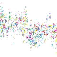 Flying latin letters. Colorful childish scattered