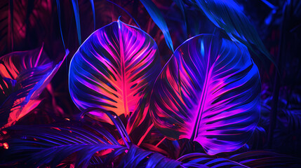 tropical leaf neon light for nature background