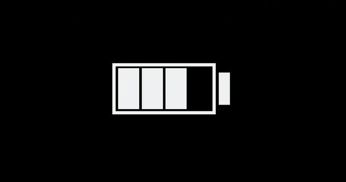 animation of battery icon for phone or camera display to indicate full, empty or charging.	