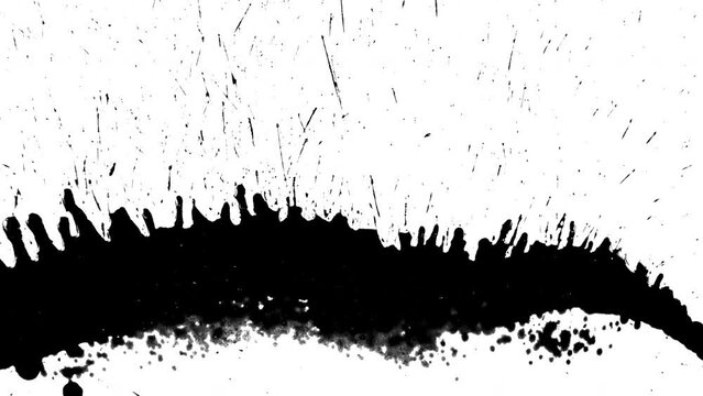 Black ink artistic flow splatter spots spills white paper beautiful reveal dripping streaks spread fluid ink alpha matte isolated watercolor ink drops transition	