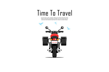 Time to travel, Back view personal motorcycle with bag on isolated background, Vector illustration.