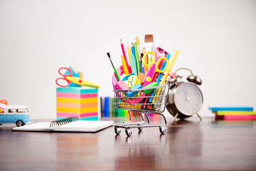 School supplies. Set of colorful school accessories isolated on the white background.