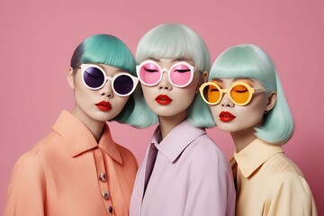 Pop art asian girls fashion model. AI generative image