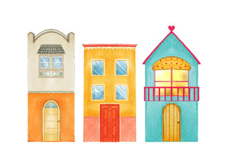 cute houses hand drawn buildings watercolor