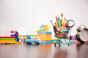 School supplies. Set of colorful school accessories isolated on the white background.