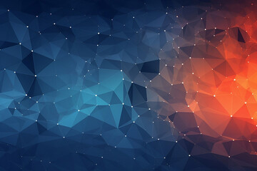 Abstract geometric polygon background with colorful triangles and white dots.