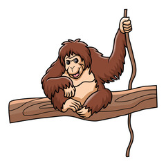 Cute orangutan sitting on the wood © idesign2000