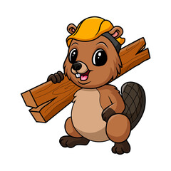 a cute beaver carrying logs  - 637273218