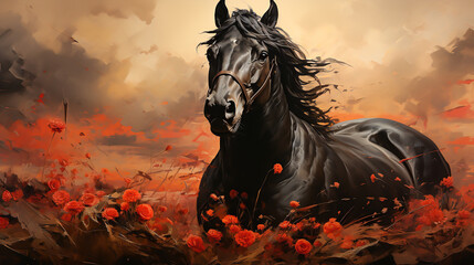 The horse is moving on the meadow, Generative Ai