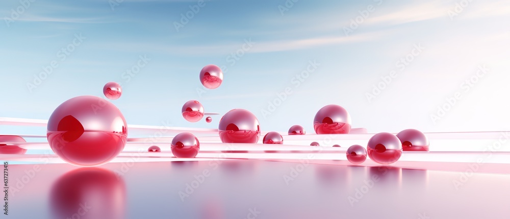 Poster floating spheres 3d rendering empty space for product show. generative ai