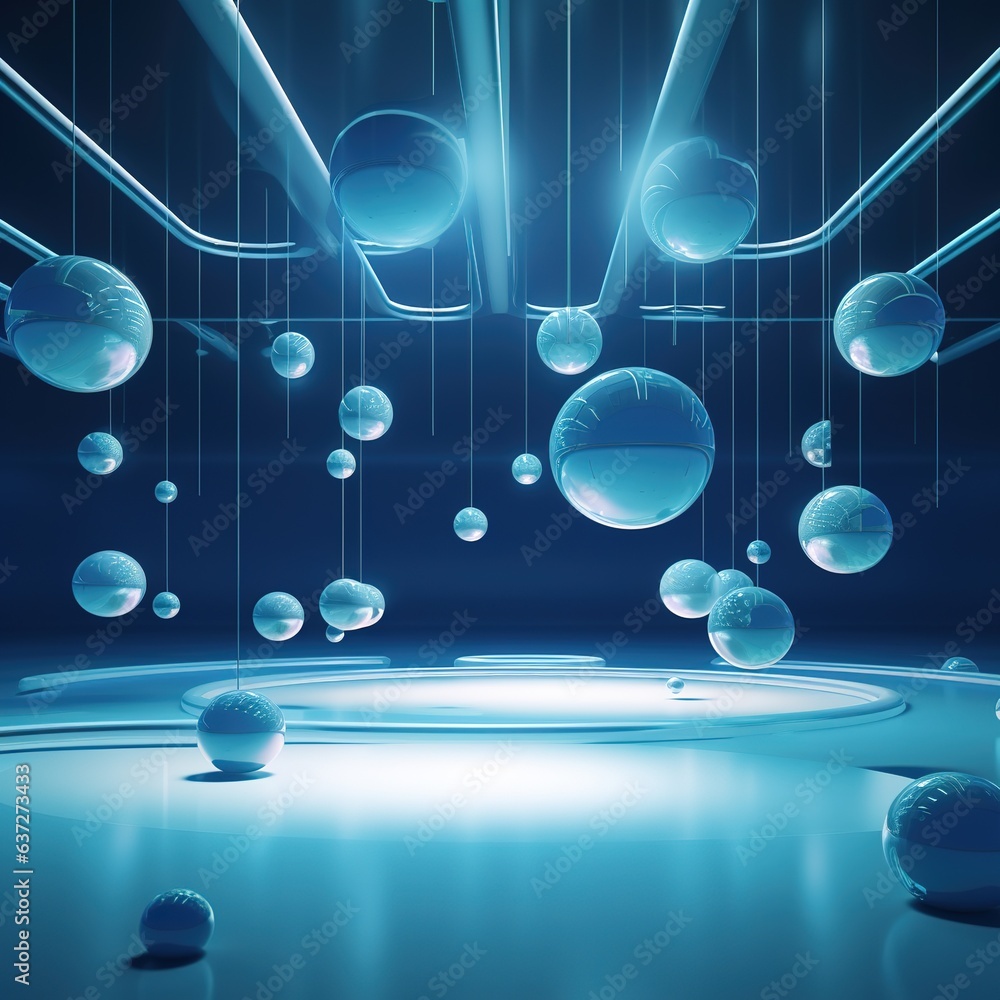 Poster floating spheres 3d rendering empty space for product show. generative ai