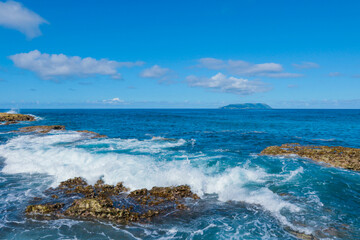 Rocky coastline of the Pointe des Chateaux beach, Guadeloupe island
