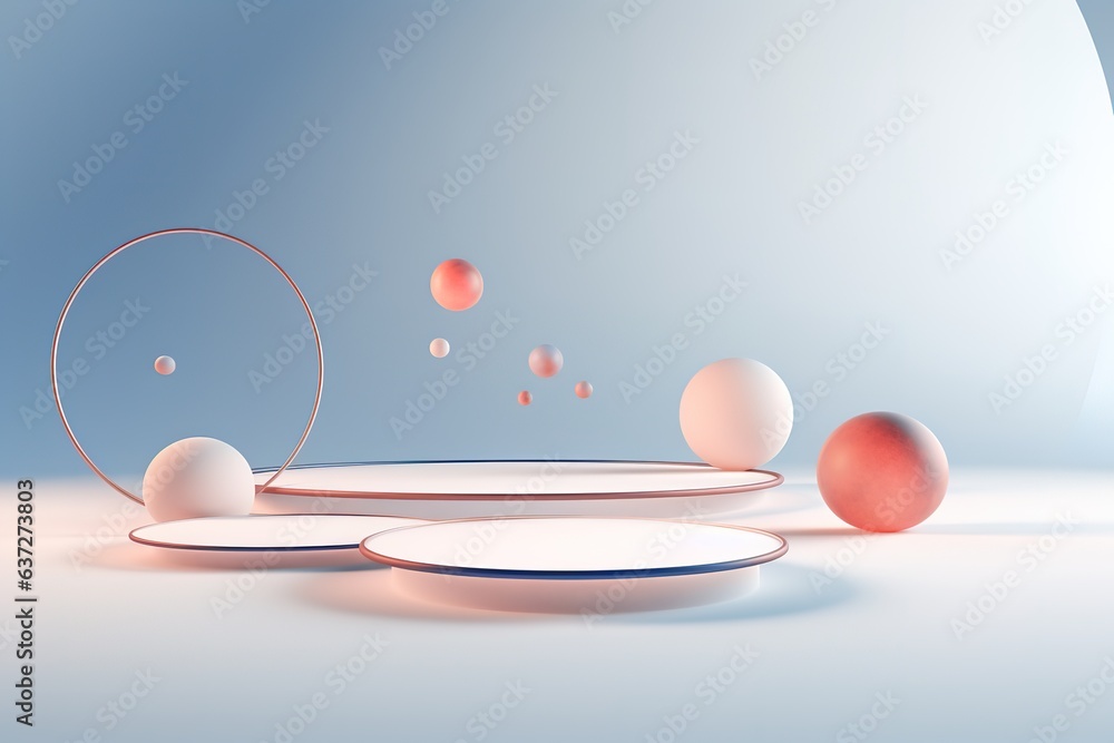 Poster floating spheres 3d rendering empty space for product show. generative ai