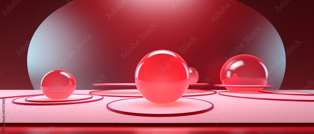 Poster floating spheres 3d rendering empty space for product show. generative ai