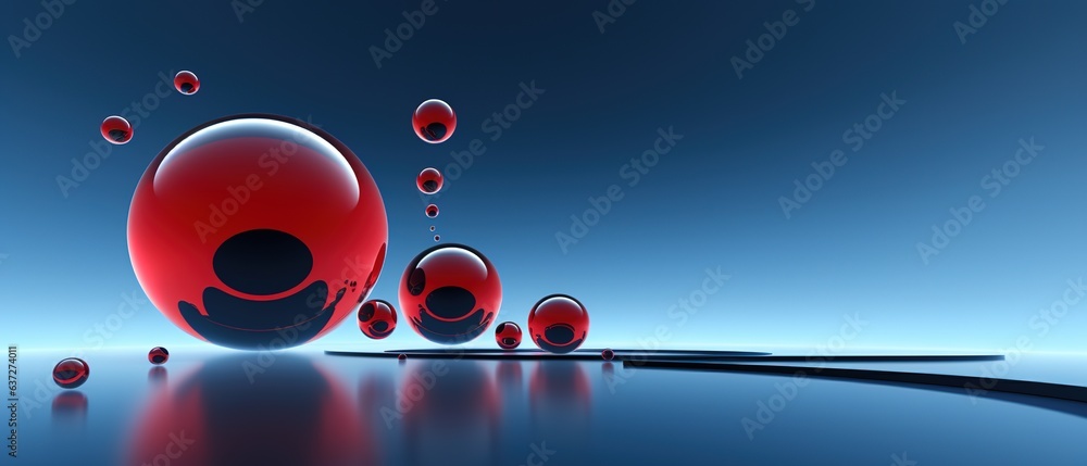 Poster floating spheres 3d rendering empty space for product show. generative ai