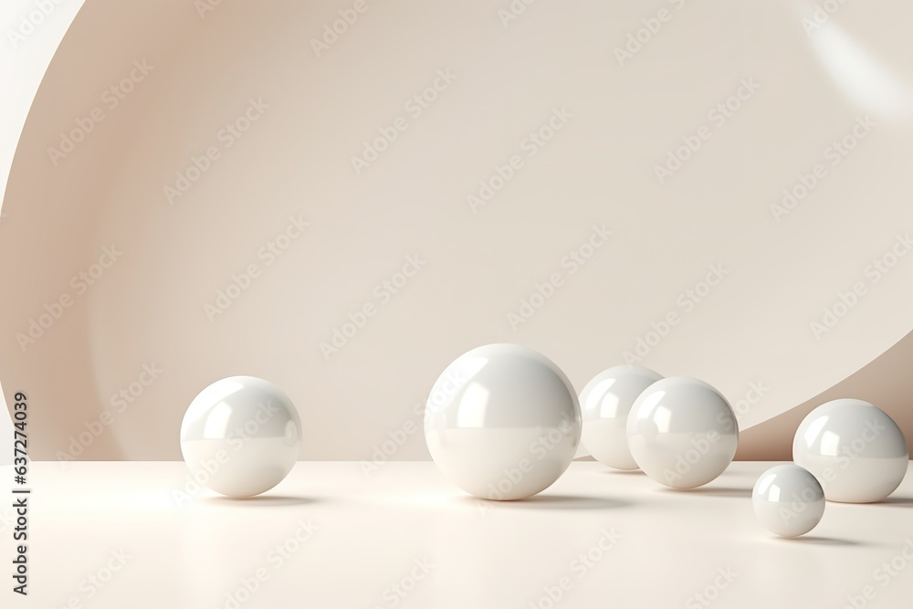 Poster floating spheres 3d rendering empty space for product show. generative ai