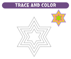 Trace and color stars Basic geometric shapes Educational game Worksheet for kids