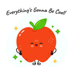 Red Apple character. Hello summer card. Vector hand drawn cartoon kawaii character illustration icon. Isolated on white background Red Apple fruit character concept