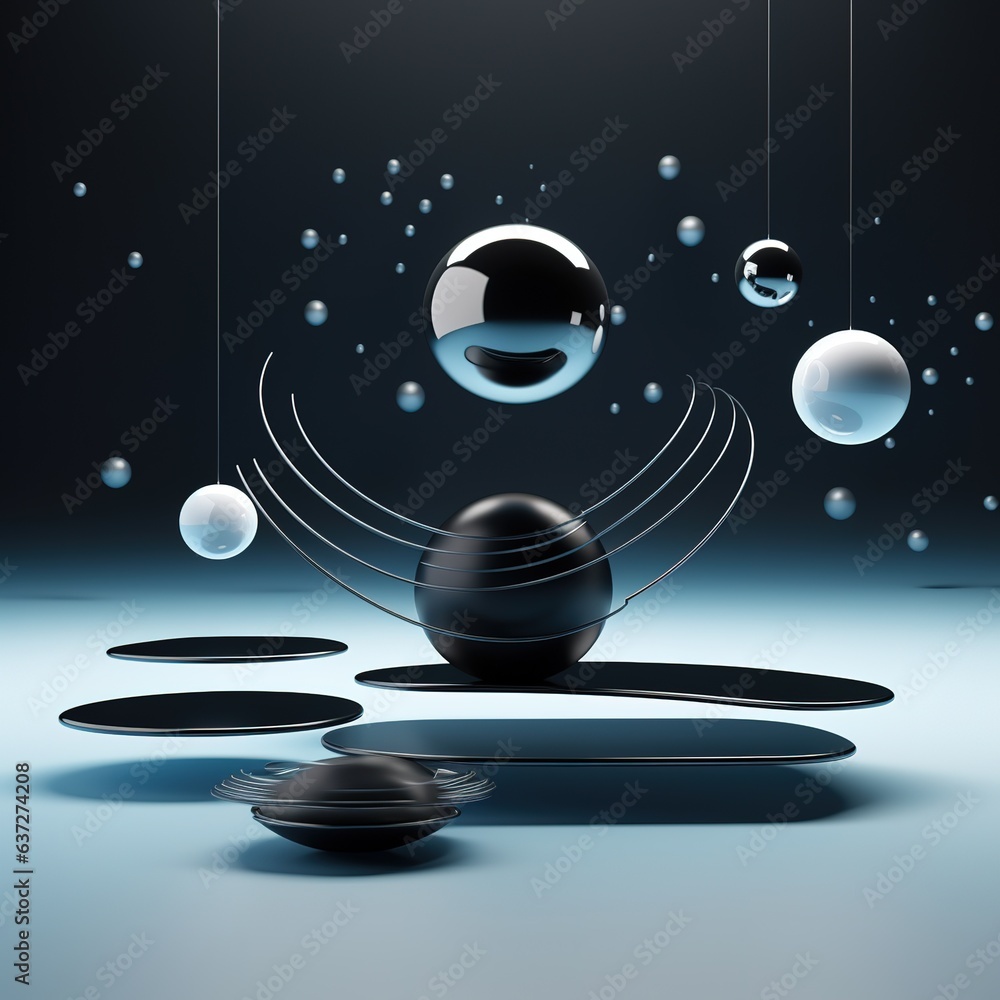 Poster floating spheres 3d rendering empty space for product show. generative ai