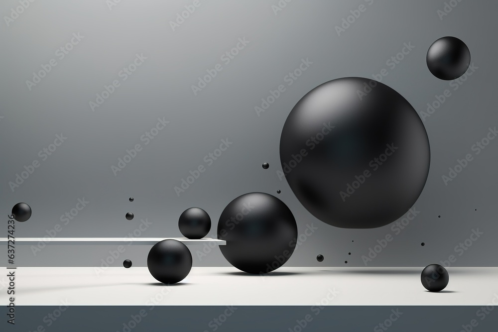 Poster floating spheres 3d rendering empty space for product show. generative ai