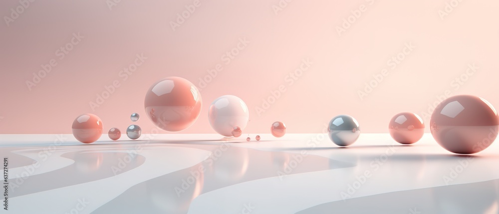Poster floating spheres 3d rendering empty space for product show. generative ai