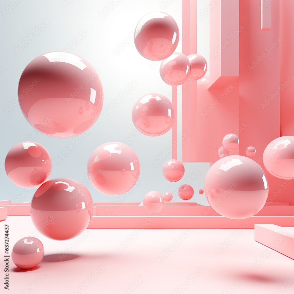 Poster floating spheres 3d rendering empty space for product show. generative ai