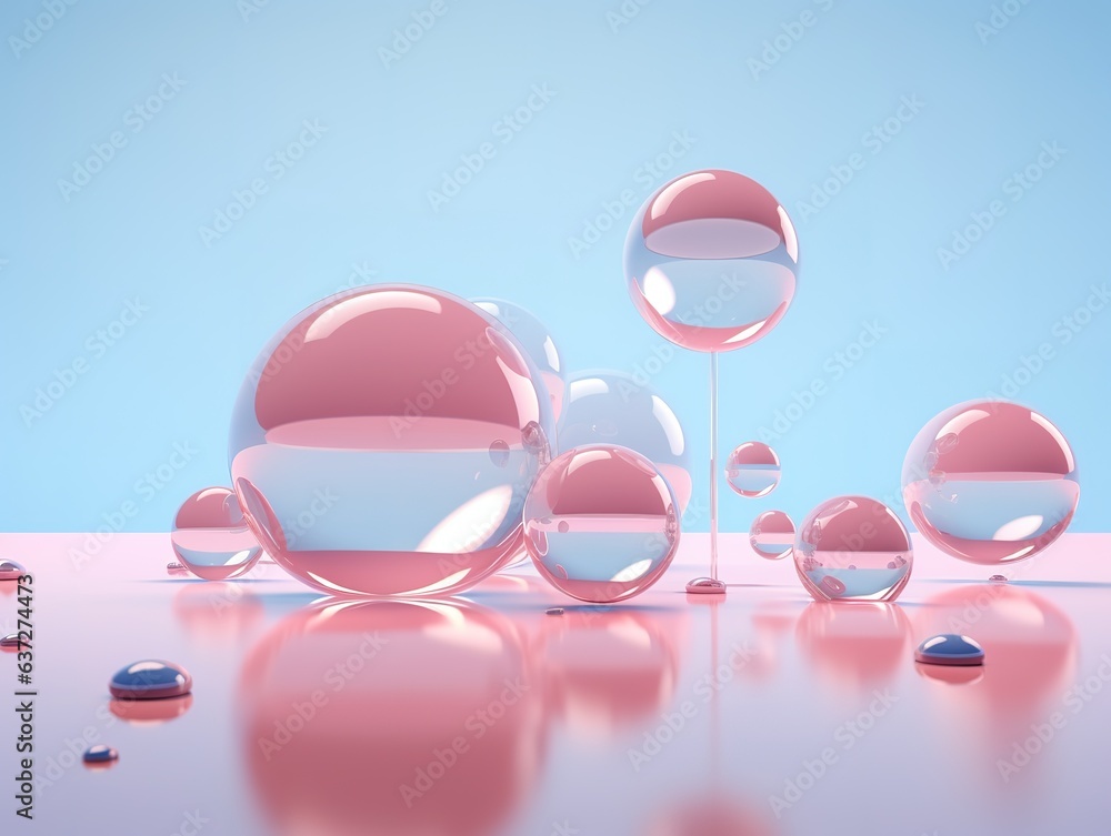 Poster floating spheres 3d rendering empty space for product show. generative ai