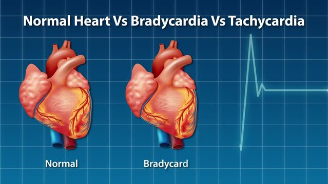 Animation comparing normal heart beat wave with bradycardia and tachycardia sickness.