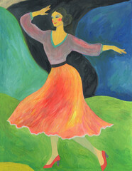 woman dancing. oil painting. illustration