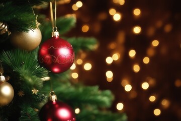 Fototapeta na wymiar christmas tree decorations with bokeh background
