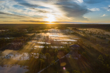 Estonian swamp Viru, Viruraba, at sunrise in summer.