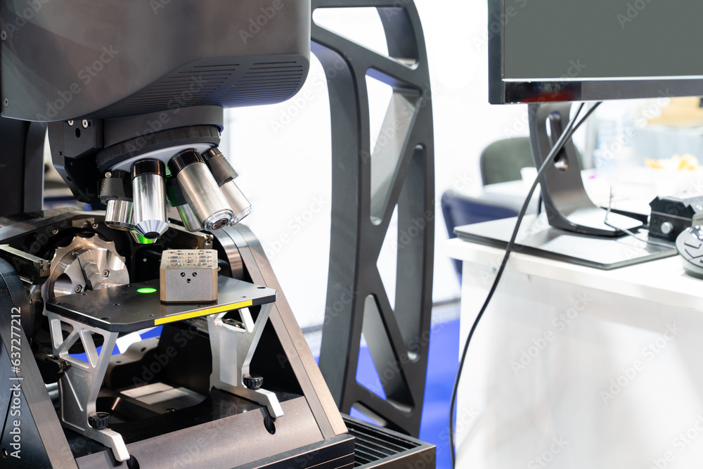 Poster optic machine for precise measurement of part size and quality evaluation. smart factory.