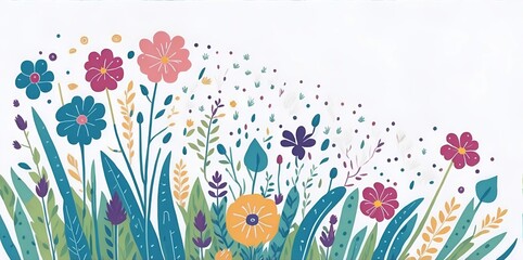 Fototapeta na wymiar Spring flowers cartoon. AI generated illustration