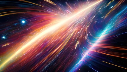 Wallpaper piece featuring a space warp background with swirling colorful streaks of light approaching the event horizon. Generate AI