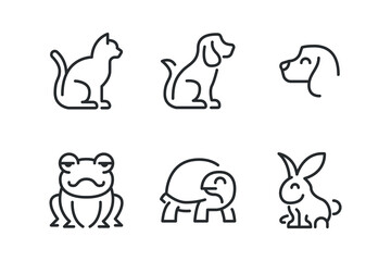 Thin line icons set of pets and veterinary medicine.