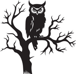Happy Halloween with Owl holding on tree branch, Vector Illustration, SVG