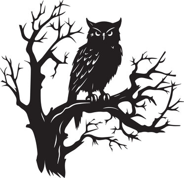 Happy Halloween with Owl holding on tree branch, Vector Illustration, SVG