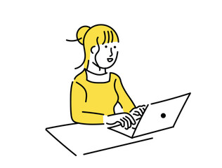 ノートパソコンを操作する女性のイメージイラスト素材