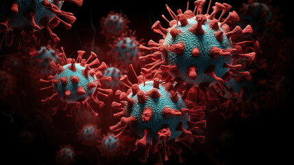 Abstract Computer Generated Image of a Blue and Green Virus.Generative Ai