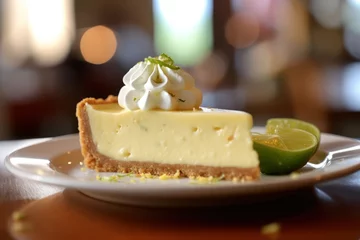 Fotobehang A slice of key lime pie on a plate, created by Generative AI © Ismail