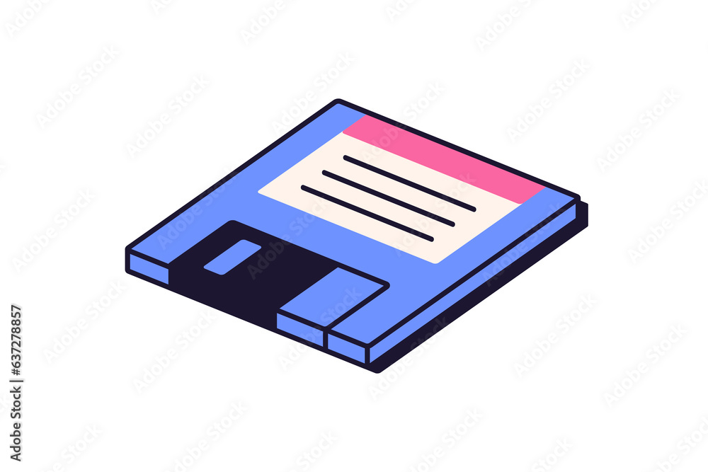 Poster diskette, floppy magnetic disk, 90s computer memory. information, data storage concept. retro old is