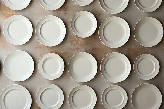 Empty white plates. Top view.