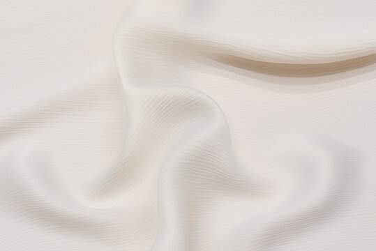 Close-up texture of natural beige or ivory or white color fabric. Fabric texture of natural silk satin or cotton textile material. Light canvas background.