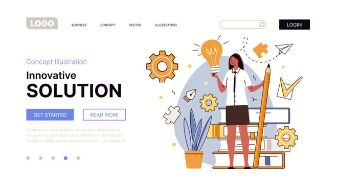 Concept of mental activity Creative & critical thinking, idea & fantasies, imagination & inspiration, search for solution to problem. Website, template, landing page. Vector characters illustration.