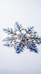 Close-up, snowflake on a white background, generative AI.