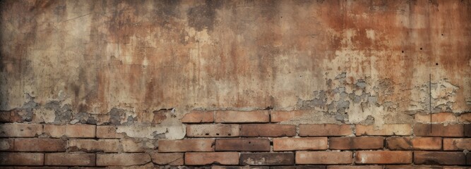 Old wall background with dust-layered, stained bricks bearing the marks of weather and time