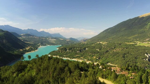French Lake of Monteynard Avignonet in Alps seen from the sky